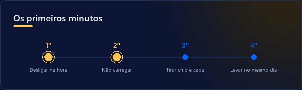 Sequência de ações após o celular cair na água
