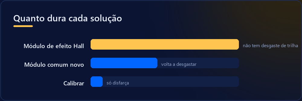 Comparação de durabilidade entre calibração, módulo comum e módulo Hall