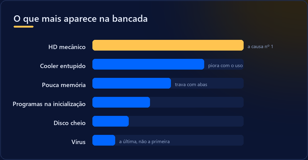 Gráfico das causas mais frequentes de lentidão em notebook