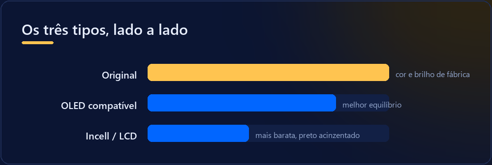 Comparação entre tela original, OLED compatível e incell